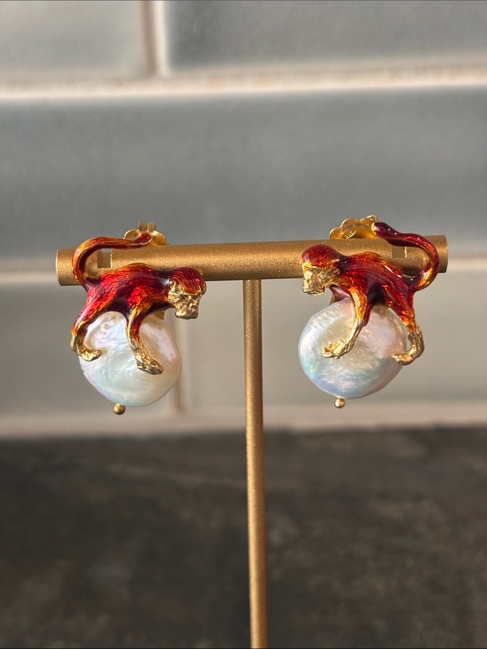 Ross Simon’s Italian 16mm Cultured Pearl Monkey Earrings